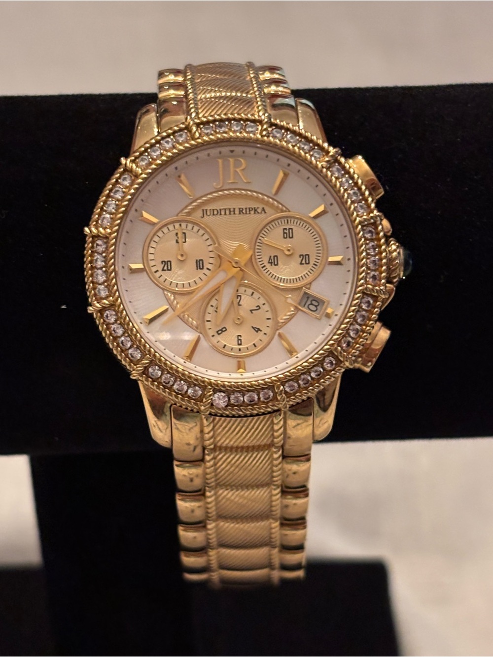 Judith Ripka Gold-Tone Crystal Bezel Chronograph Watch